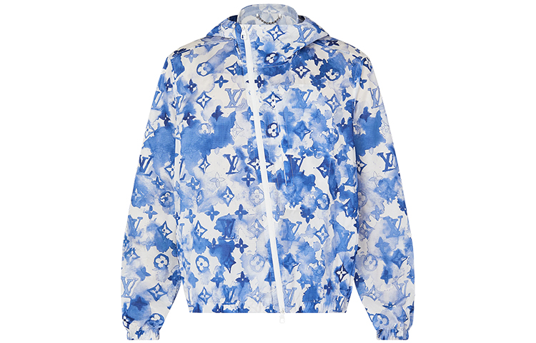LOUIS VUITTON Blue Windbreaker Hoodie with Ink Logo Print 1A8QZU