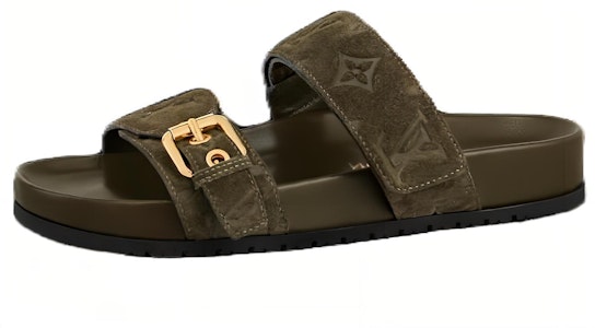 路易威登 Bom Dia 皮革 圓頭露趾 一字拖鞋 男款 深綠色 Buy 路易威登 Bom Dia 皮革 圓頭露趾 一字拖鞋 男款 深綠色