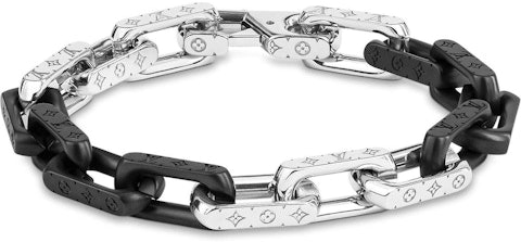 louis-vuitton-bracelet-monogram-chain-silver-tone-black