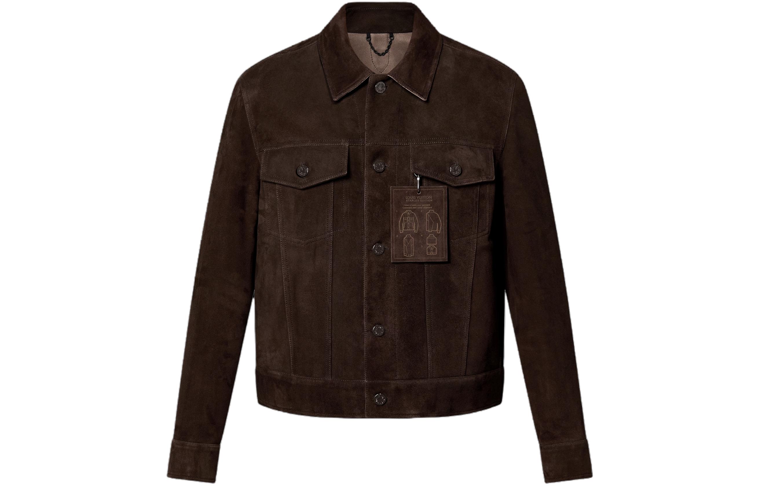 Louis Vuitton Brown Suede Denim Jacket with Buttoned Flap Pockets for Men 1AF589