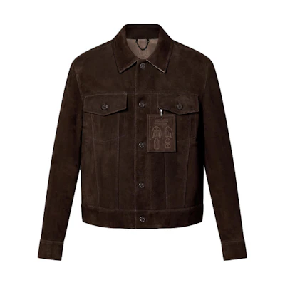 Louis Vuitton Brown Suede Denim Jacket with Buttoned Flap Pockets for Men 1AF589