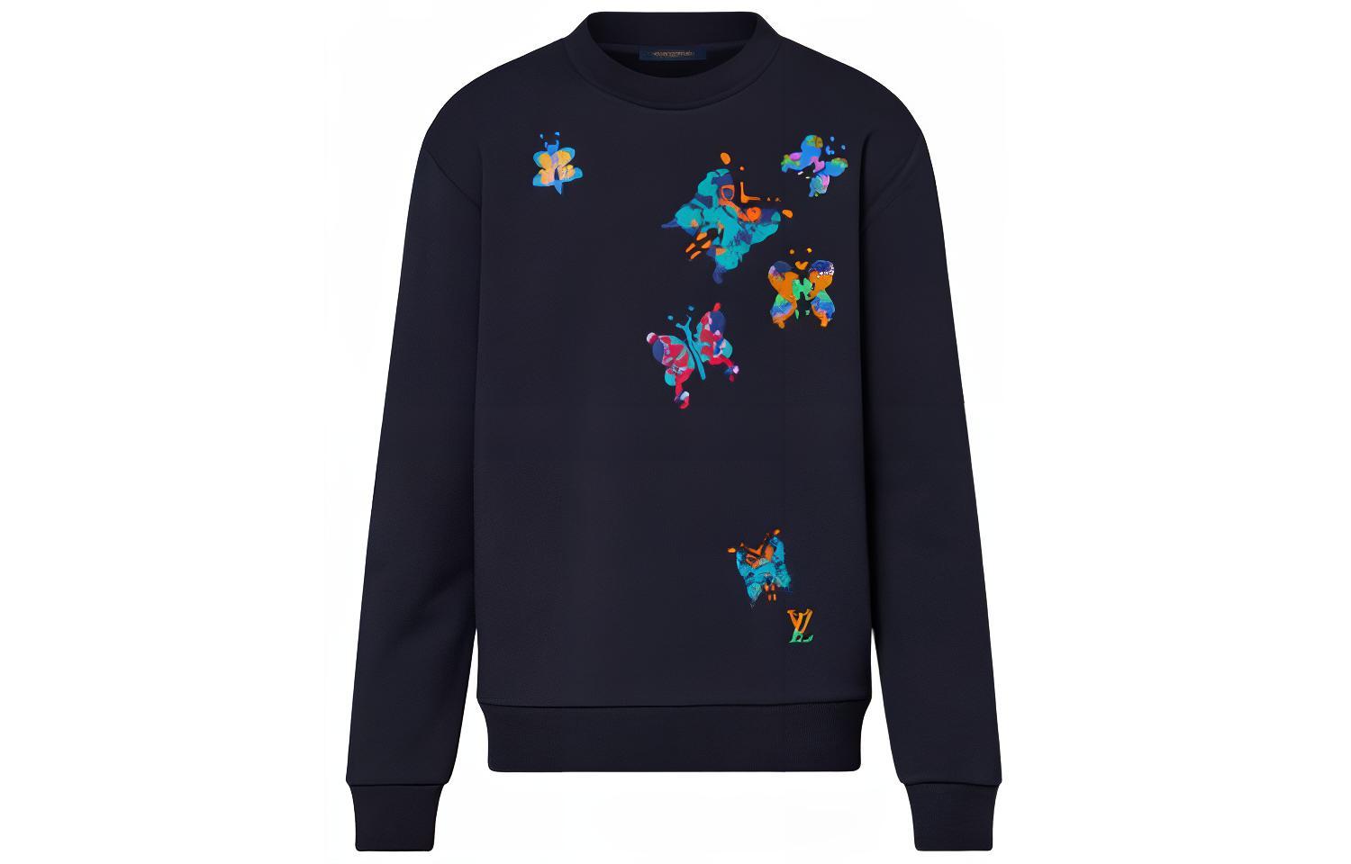 Louis Vuitton Butterfly Print Crewneck Long Sleeve Sweatshirt Black (Men) 1AATBO