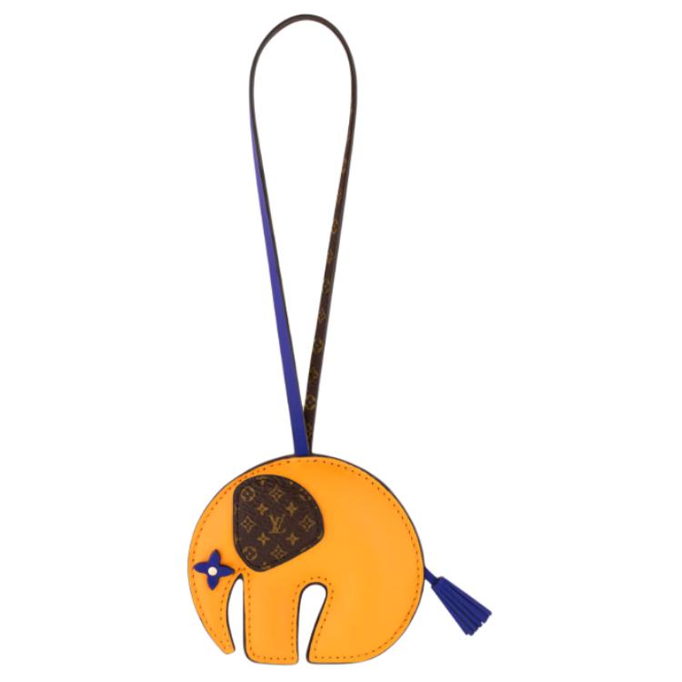LOUIS VUITTON Calfskin Elephant Design Keychain Orange Unisex Couple Style. M02325