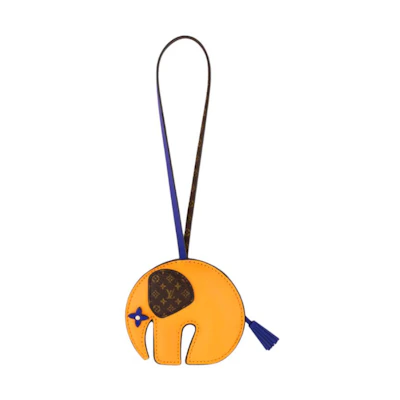 LOUIS VUITTON Calfskin Elephant Design Keychain Orange Unisex Couple Style. M02325
