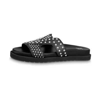LV Calfskin Slip-On Flat Sandal 'Black'