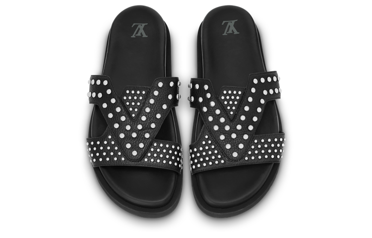 Shop Sandal Rata Kulit Anak Lembu Louis Vuitton 'Hitam' 1ABMC8