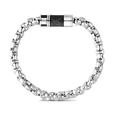 LOUIS VUITTON Canvas Clasp Cuban Chain Brass Bracelet Silver for Men M62592