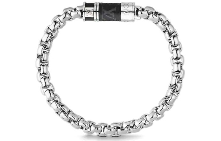Order Pulsera de Hombre LOUIS VUITTON Cadena Cubana de Latón Plata Canvas Clasp. M62592