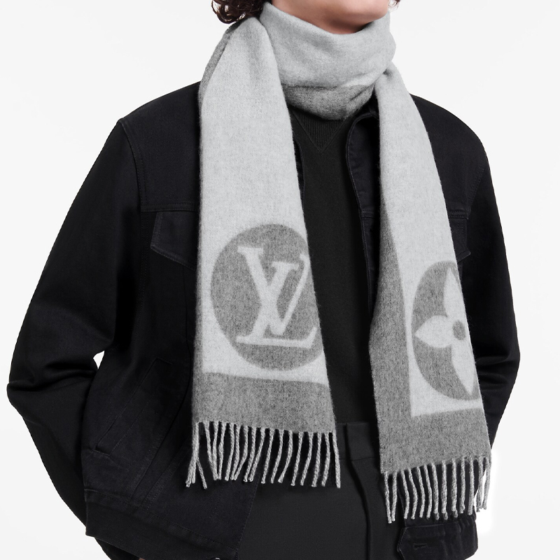 LOUIS VUITTON Cardiff Logo Print Two-Tone Wool Scarf Unisex Couple Style. M70484 圖 3