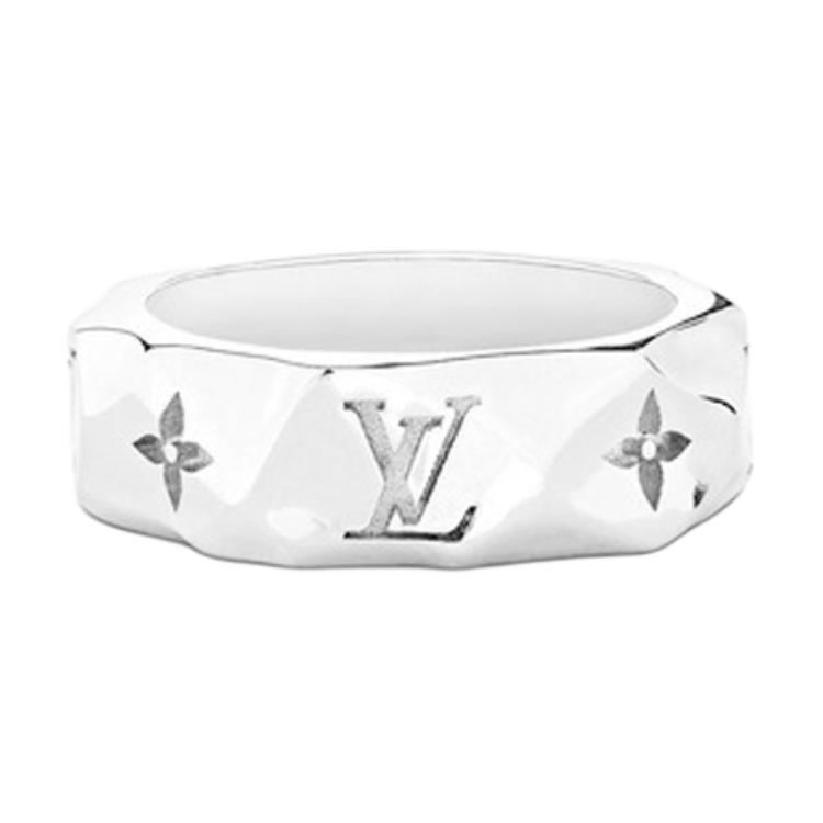 LOUIS VUITTON Carved Metal Ring Silver for Men M00334