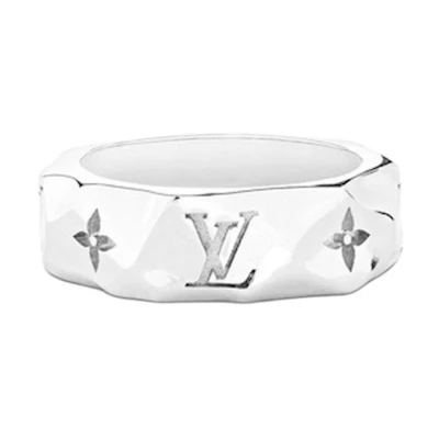 LOUIS VUITTON Carved Metal Ring Silver for Men M00334