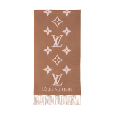 LOUIS VUITTON Cashmere Fringed Jacquard Scarf Beige/Brown Unisex M76067