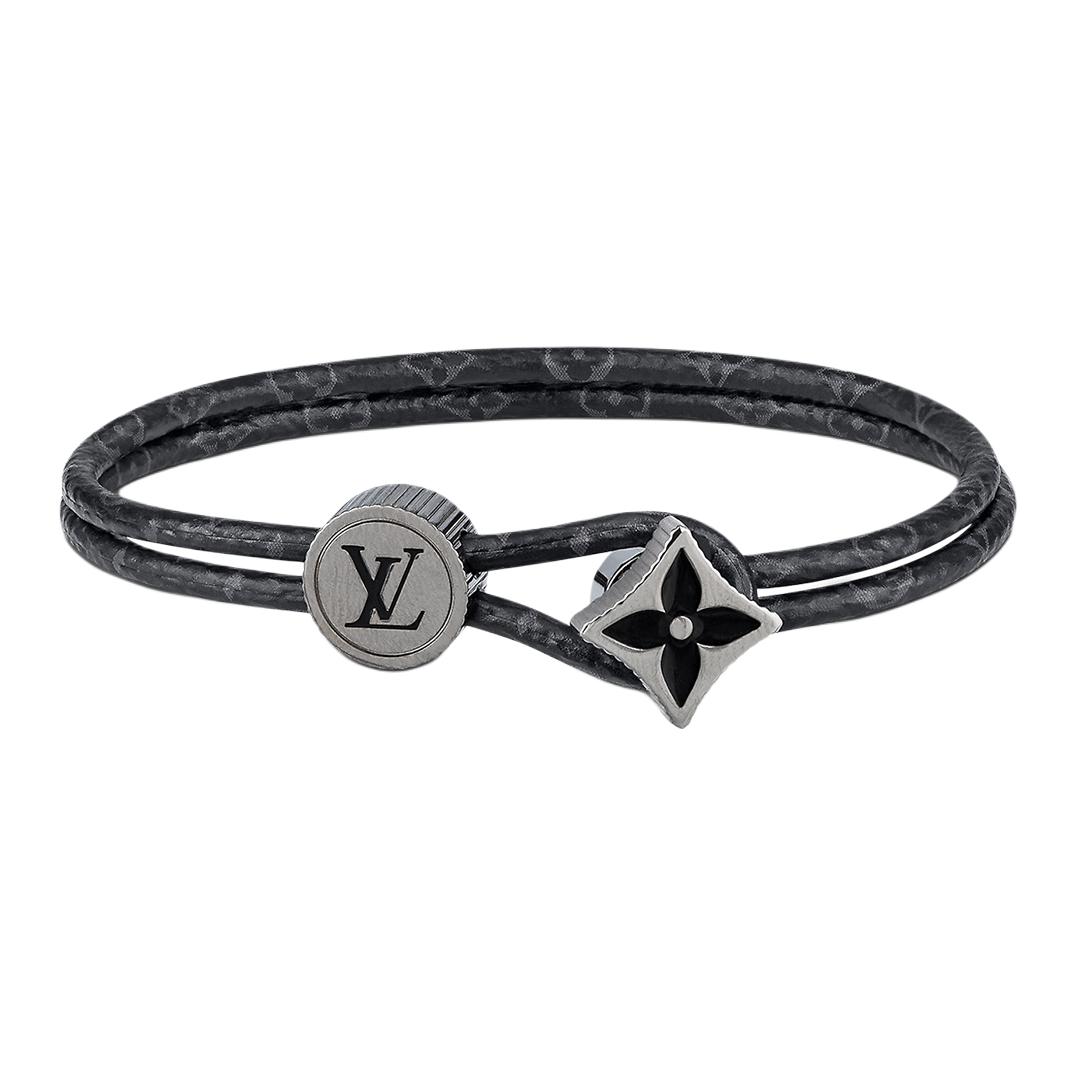 Louis Vuitton Catch It Monogram Flower Adjustable Metal Bracelet Black Unisex M8111D