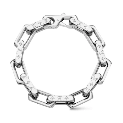 Louis Vuitton Chain Bracelet Engraved Monogram Silver