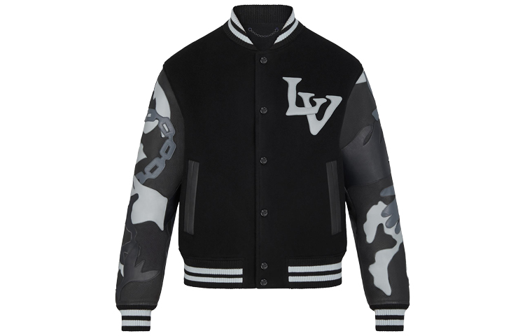 Louis Vuitton Chain Camo Baseball Jacket Black 1A81OO