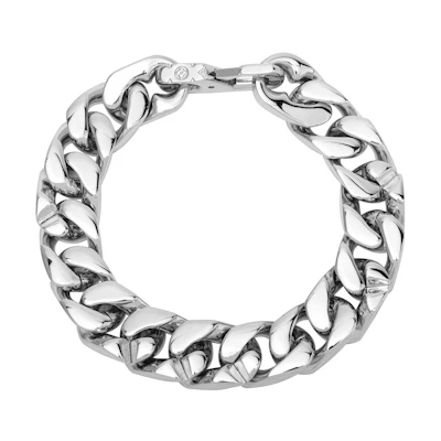 LOUIS VUITTON Chain Links Silver Cuban Chain Bracelet Unisex M69988+M69989