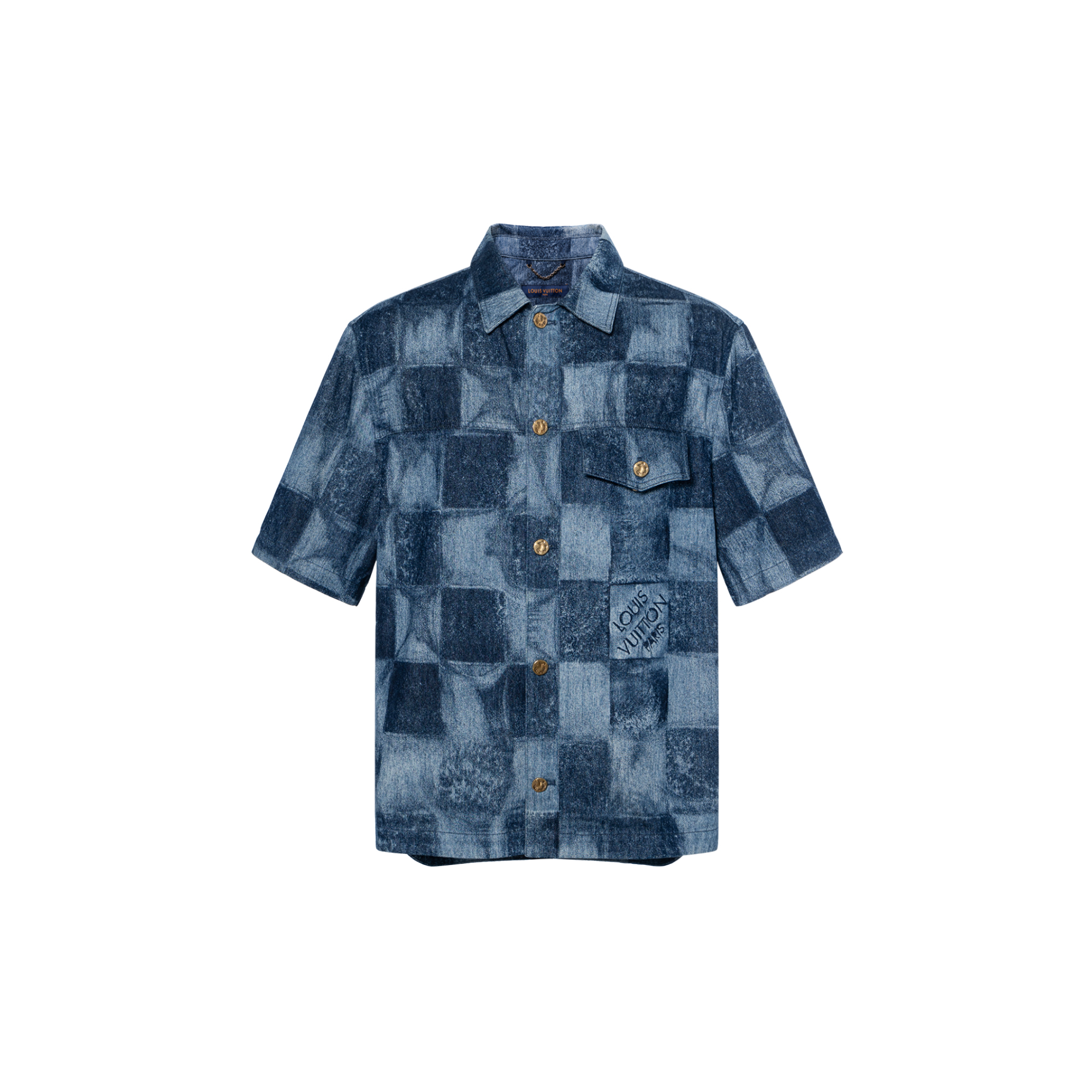 LOUIS VUITTON Checkered Denim Classic Short Sleeve Shirt Blue . 1A8WBC