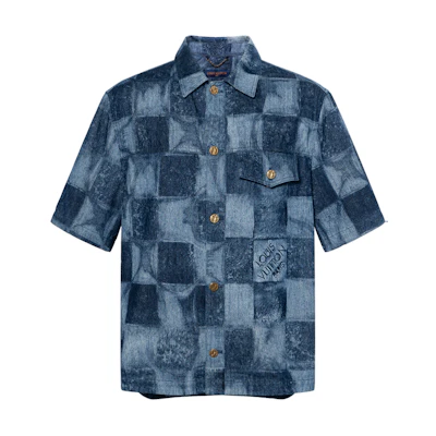 LOUIS VUITTON Checkered Denim Classic Short Sleeve Shirt Blue . 1A8WBC