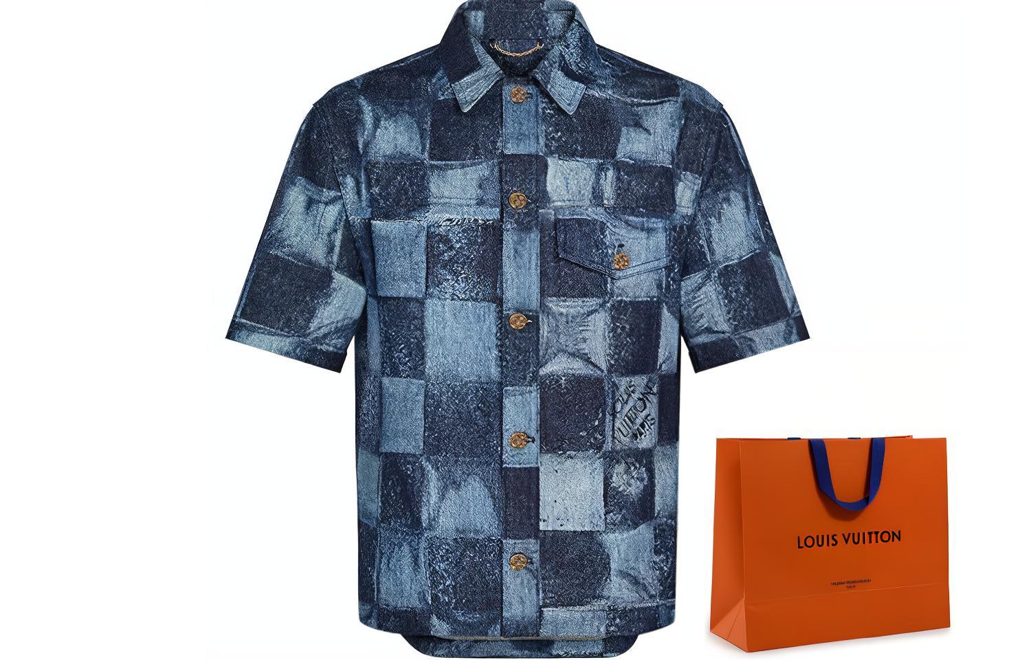 Order 루이비통 체크 데님 클래식 반팔 셔츠 블루. 1A8WBC