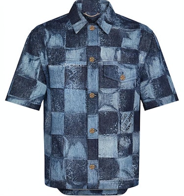 루이비통 체크 데님 클래식 반팔 셔츠 블루. 1A8WBC Lookbook 루이비통 체크 데님 클래식 반팔 셔츠 블루. 1A8WBC