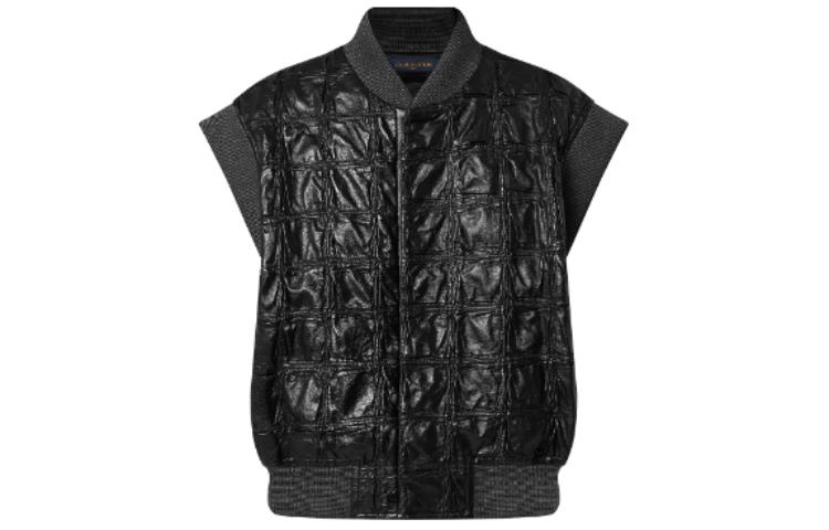Louis Vuitton Checkered Leather Sleeveless Baseball Jacket Men’s Black 1AAY9K