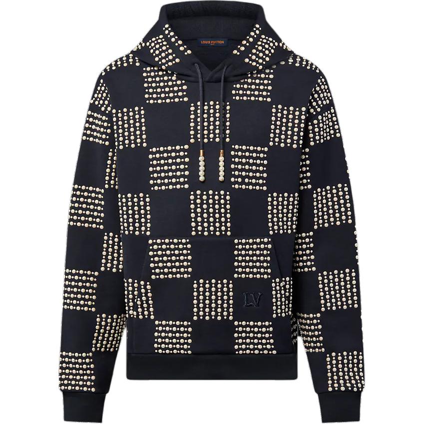 Louis Vuitton Checkered Logo Print Hooded Sweatshirt Black 1AFJEW