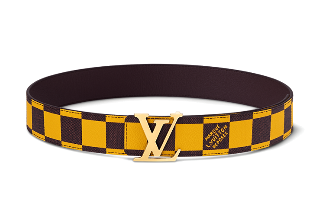 Louis Vuitton Checkered Print Calfskin Leather Belt Brown 4CM Men’s Belt M8546S