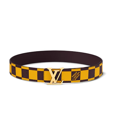 Louis Vuitton Checkered Print Calfskin Leather Belt Brown 4CM Men’s Belt M8546S
