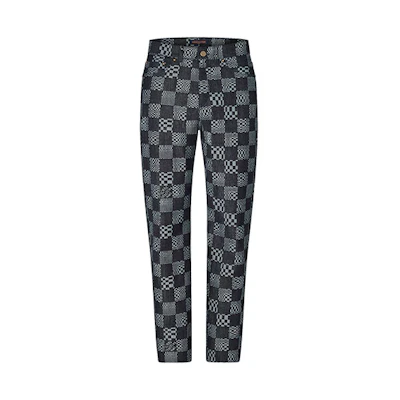 LOUIS VUITTON Checkered Slim Mid-Rise Button Jeans Grey 1A8X7R