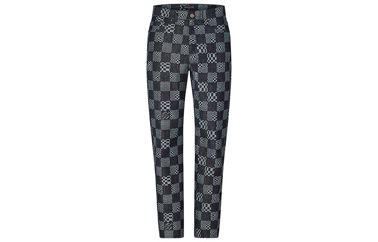Order LOUIS VUITTON Checkered Slim Mid-Rise Button Jeans Grey 1A8X7R