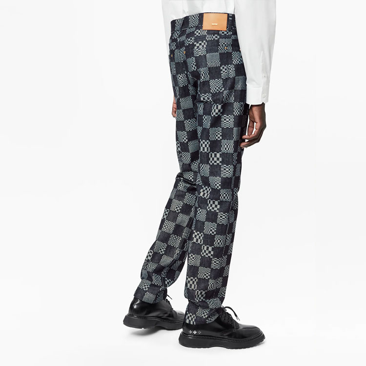 Shop LOUIS VUITTON Checkered Slim Mid-Rise Button Jeans Grey 1A8X7R