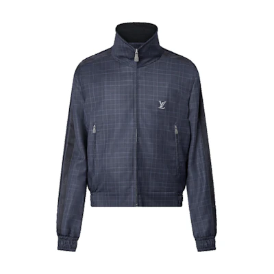 Louis Vuitton Checkered Studded Logo Long-Sleeve Jacket Navy Blue 1AGMQV