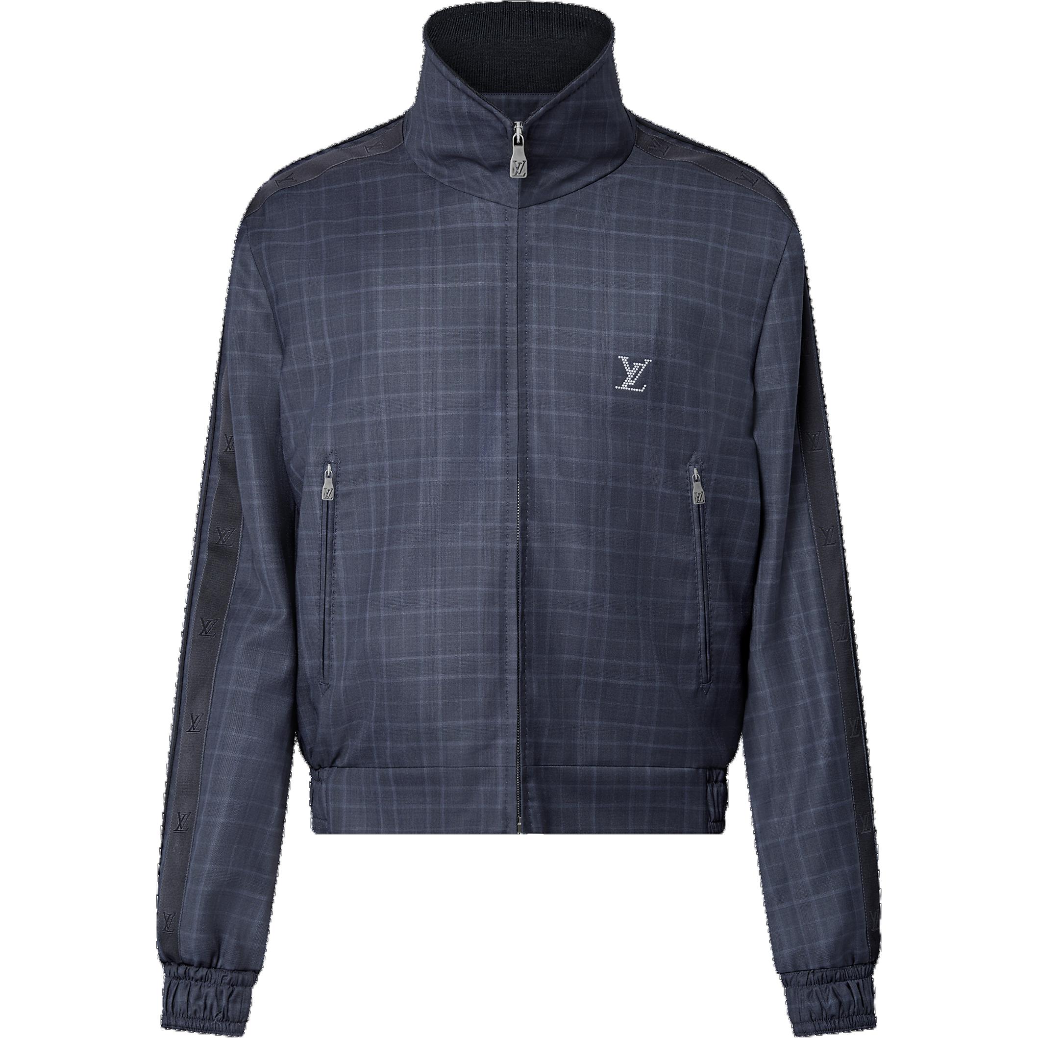 Louis Vuitton Checkered Studded Logo Long-Sleeve Jacket Navy Blue 1AGMQT