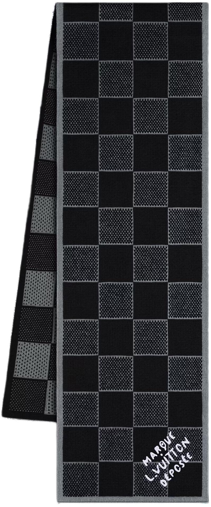 louis-vuitton-checkered-wool-scarf-unisex-couple-black-m92664