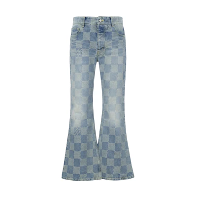 LOUIS VUITTON Checkered Zipper Side Pocket Jeans Blue 1AFI22