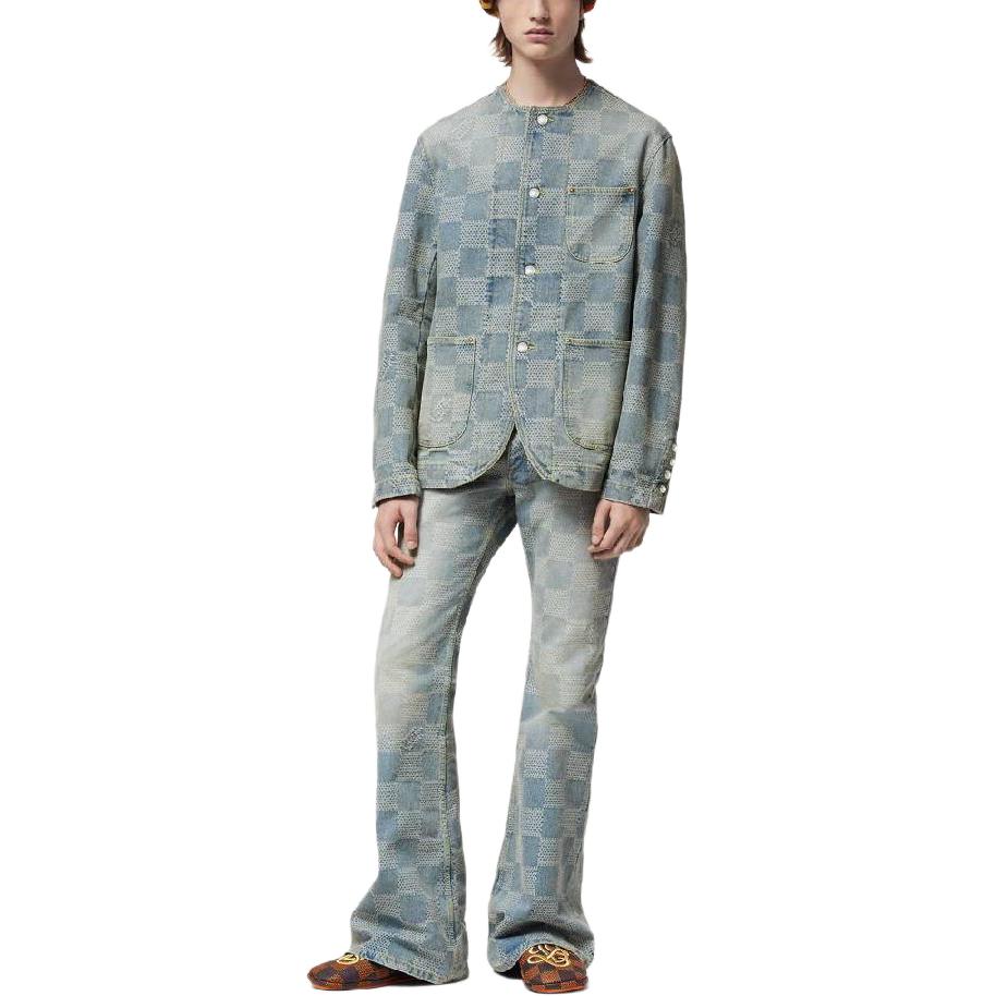 Lookbook LOUIS VUITTON Checkered Zipper Side Pocket Jeans  Blue 1AFI22