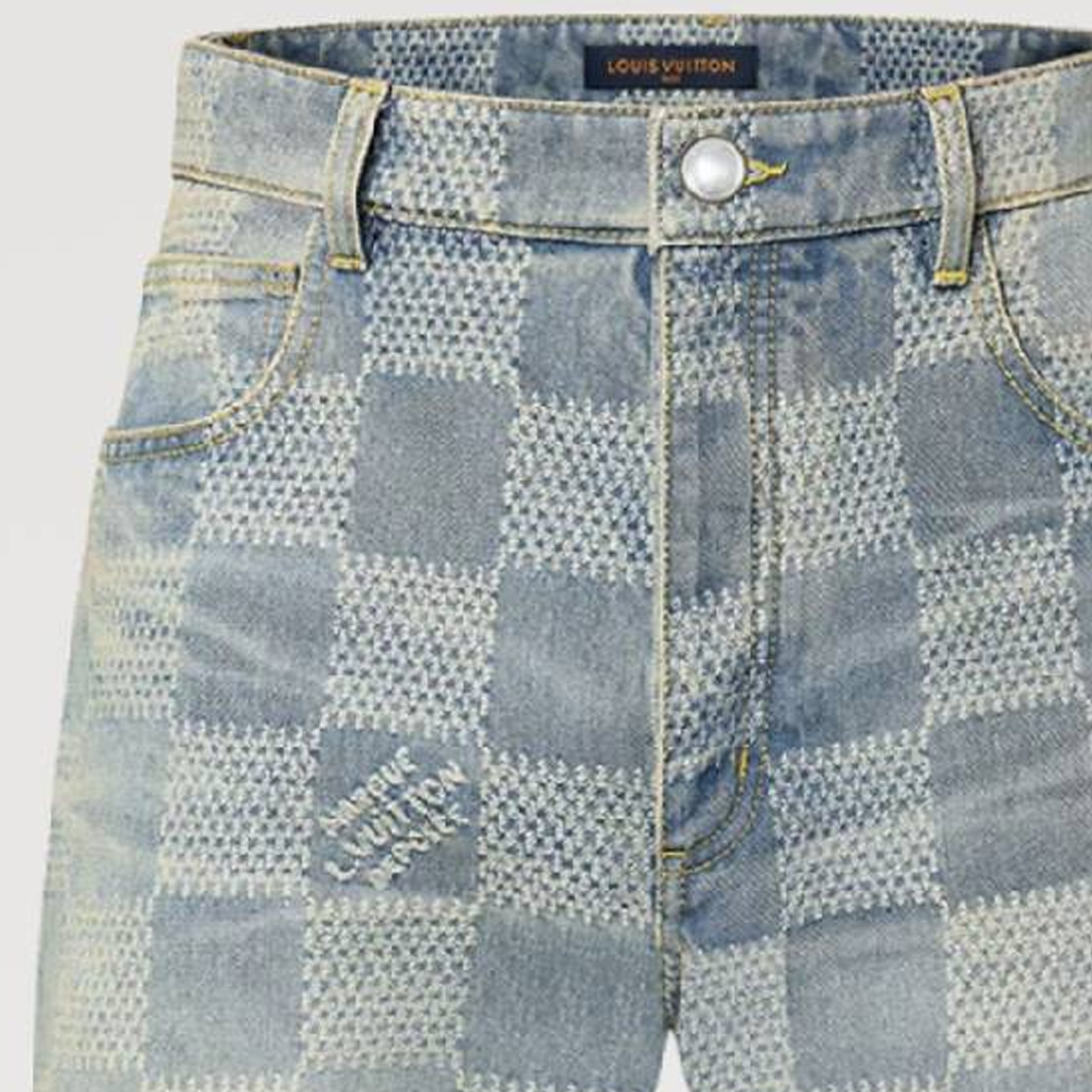 Sizing LOUIS VUITTON Checkered Zipper Side Pocket Jeans  Blue 1AFI22