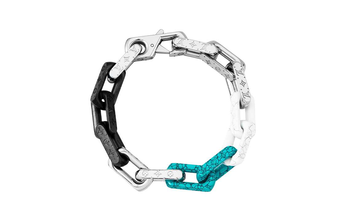 Order 루이 비통 남성용 실버 스테인리스 스틸 청키 체인 팔찌. M1042M