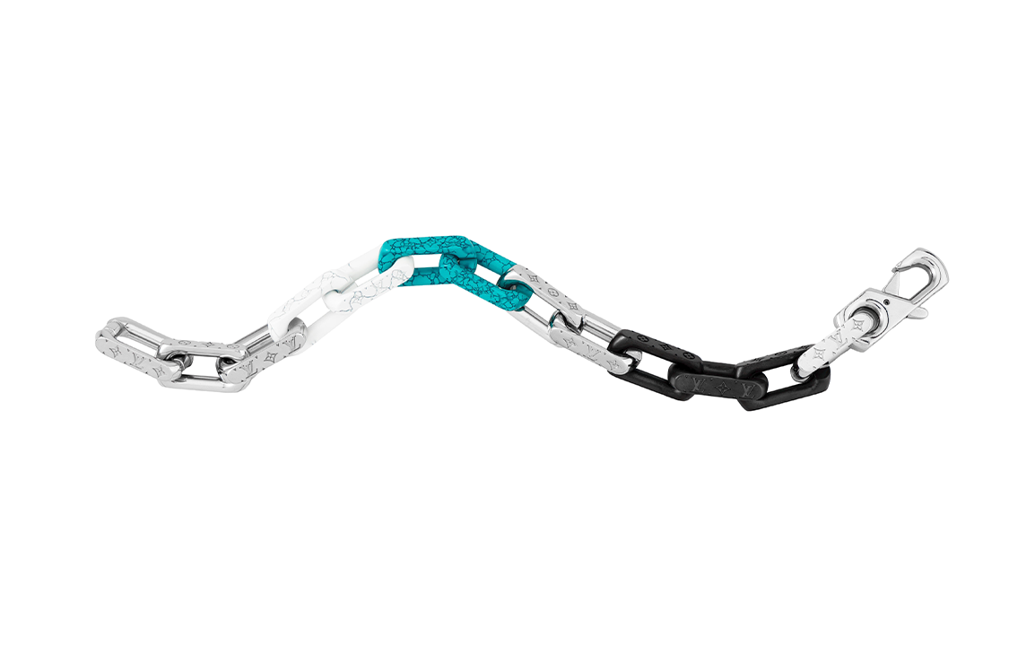 Shop 루이 비통 남성용 실버 스테인리스 스틸 청키 체인 팔찌. M1042M