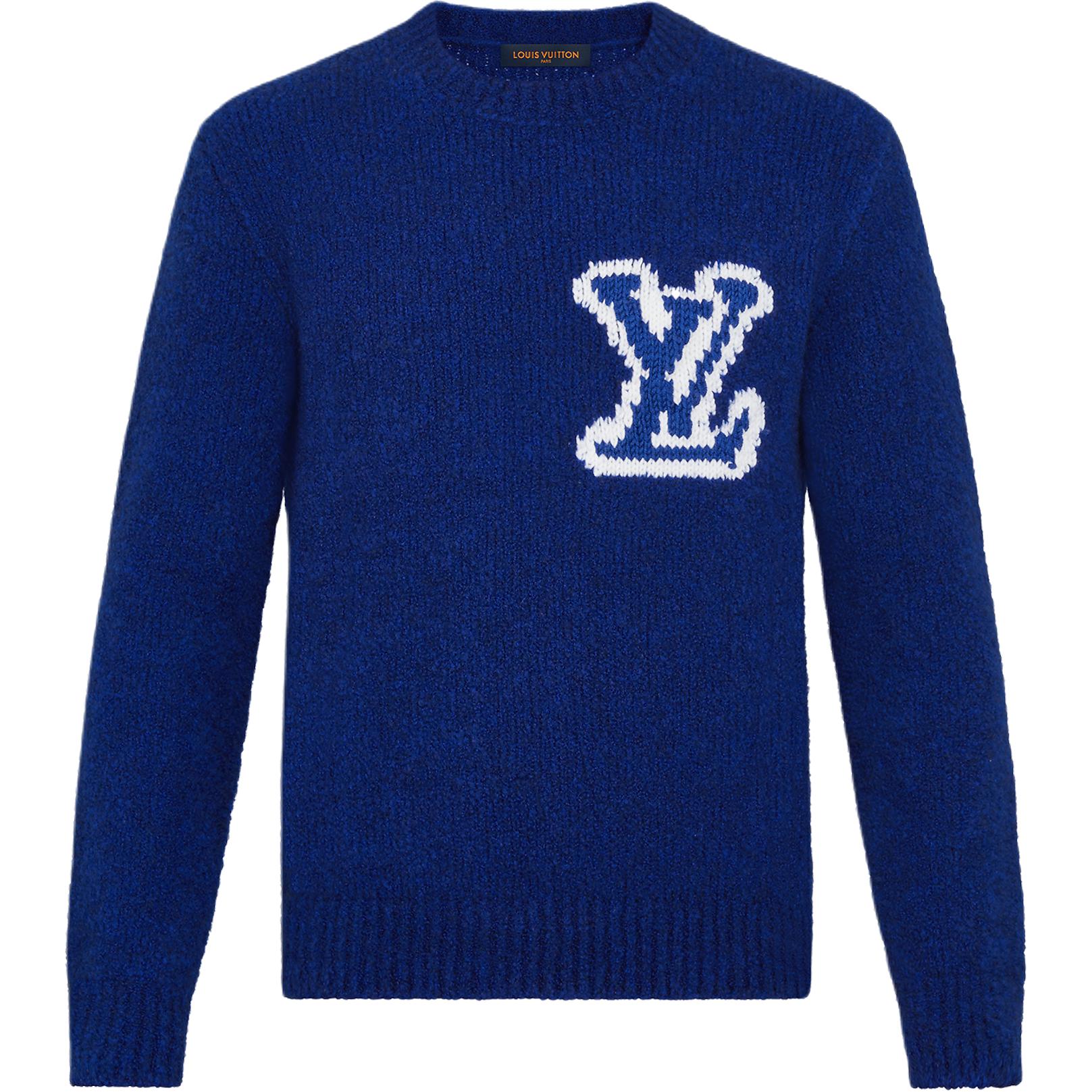 LOUIS VUITTON Classic Jacquard Wool Crewneck Sweater Blue 1A7XOI