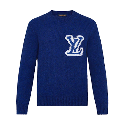 LOUIS VUITTON Classic Jacquard Wool Crewneck Sweater Blue 1A7XOI
