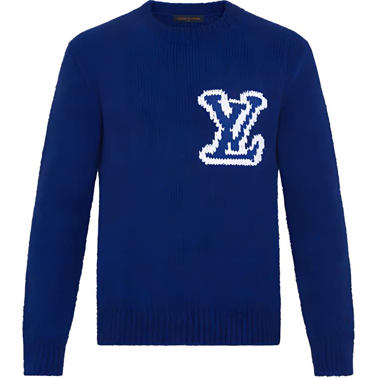 Order LOUIS VUITTON Sweater Wool Jacquard Crewneck Biru Klasik 1A7XOI