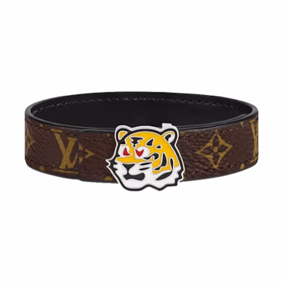 LOUIS VUITTON Classic Logo Tiger Calfskin Bracelet Unisex Black. M8042D