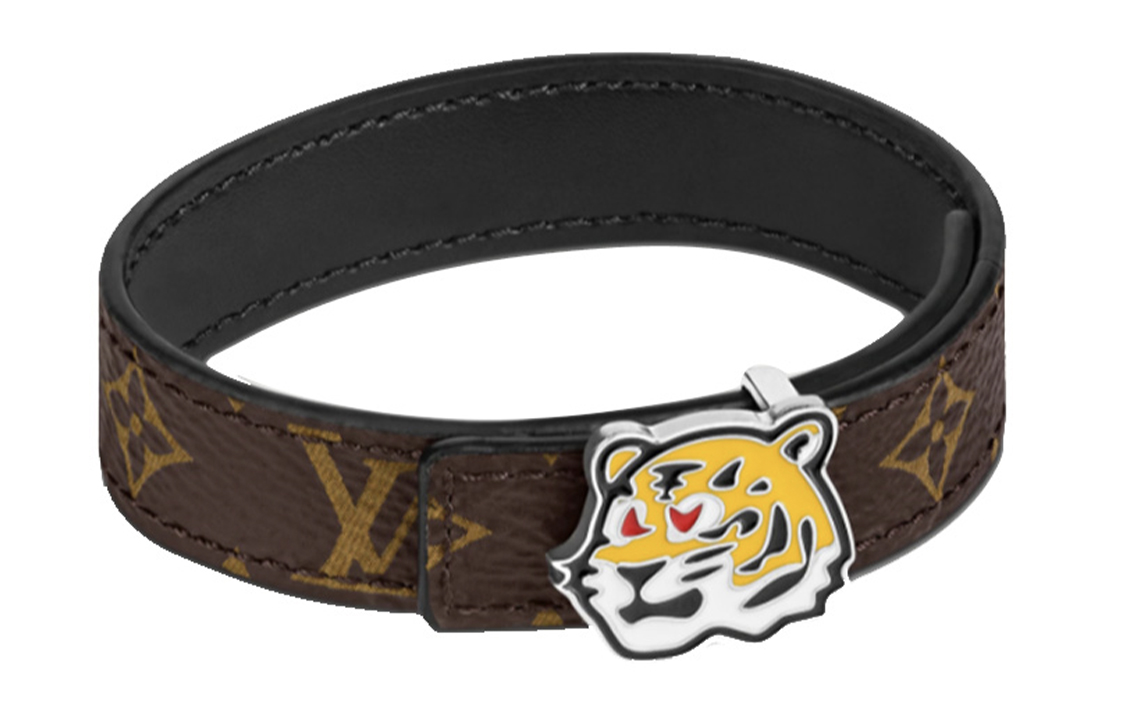 Shop LOUIS VUITTON Pulsera Unisex Negra de Piel de Ternero con Logo Clásico y Tigre. M8042D