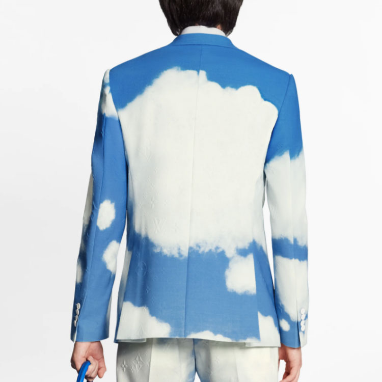 Shop LOUIS VUITTON Cloud Embossed Single-Breasted Long Sleeve Blazer Blue Men. 1A8ALJ
