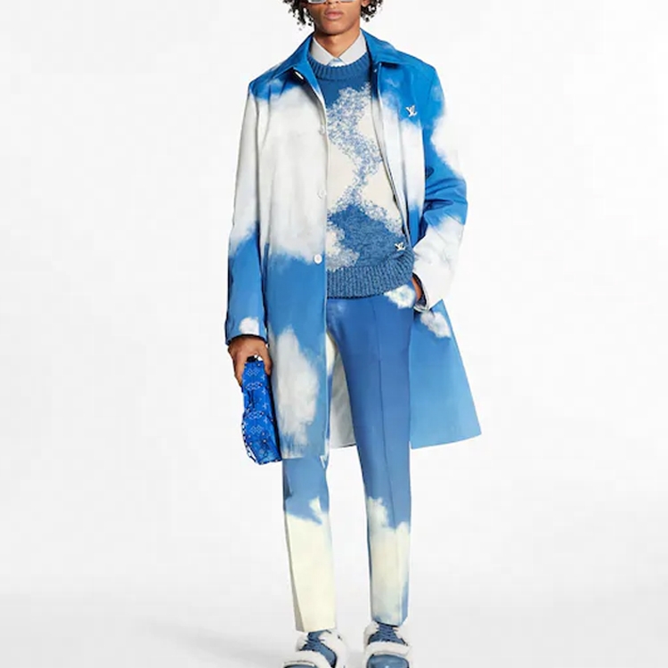 LOUIS VUITTON Cloud Pattern Button Pocket Long Sleeve Coat Blue 1A8A5 圖 3