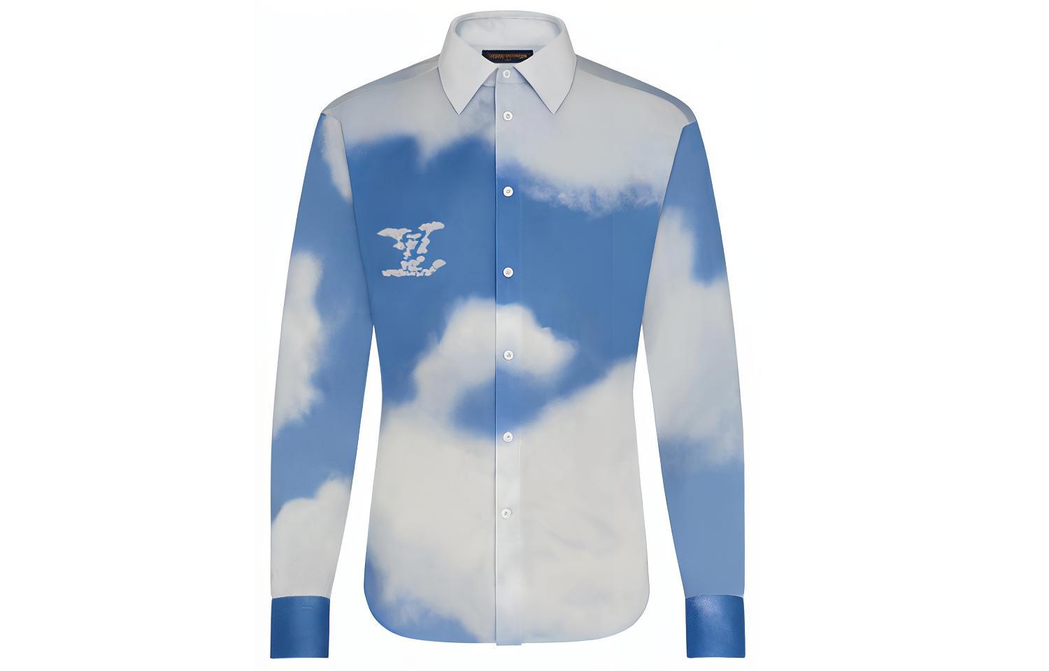 Louis Vuitton Cloud Pattern Long Sleeve White Shirt for Men 1A8ATW