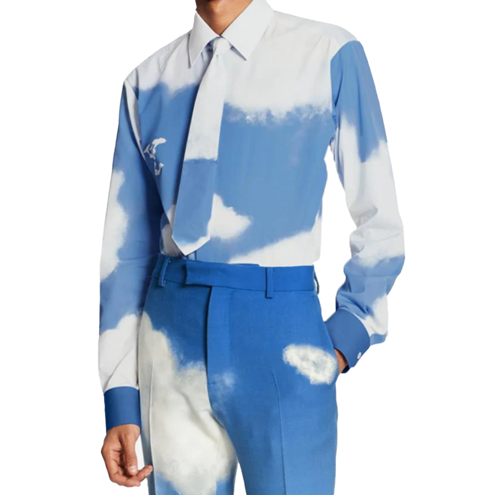 Shop Louis Vuitton Baju Putih Lengan Panjang Corak Awan Lelaki 1A8ATW