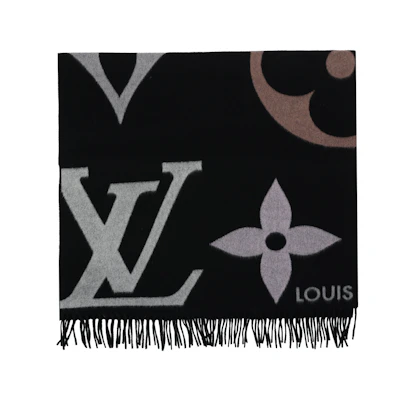 LOUIS VUITTON Colorful Print Tassel Wool Scarf Black Unisex M76383