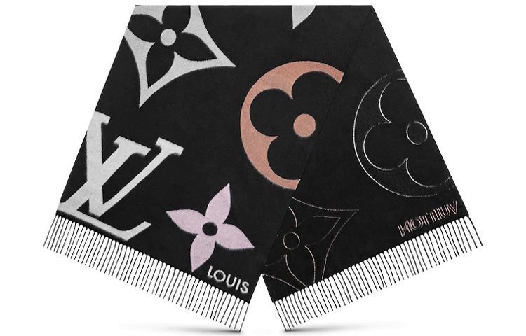 LOUIS VUITTON Colorful Print Tassel Wool Scarf Black Unisex M76383 圖 2